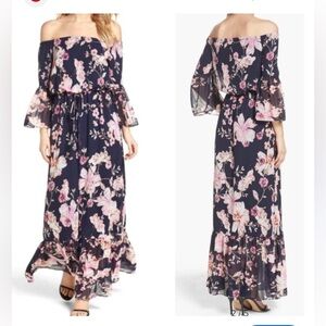 Eliza J. chiffon blue and pink floral maxi dress